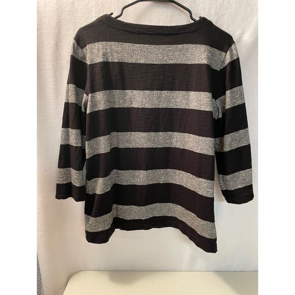 Croft &‎ Barrow black gray striped 3/4 sleeve petite large - Picture 3 of 3